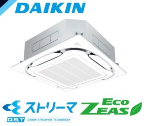 イキン 業務用エアコン EcoZEAS 天井カセット4方向 S-ラウンドフロー ストリーマZEAS 1.5馬力 シングル 標準省エネ 三相200V ワイヤード